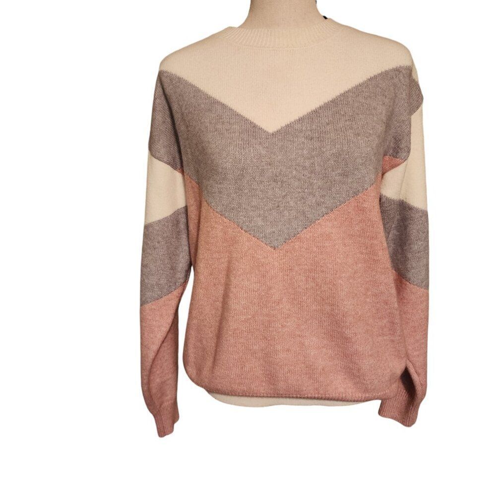 SHEIN Colorblock Sweater, Pink, Cream, and Grey, Size Medium